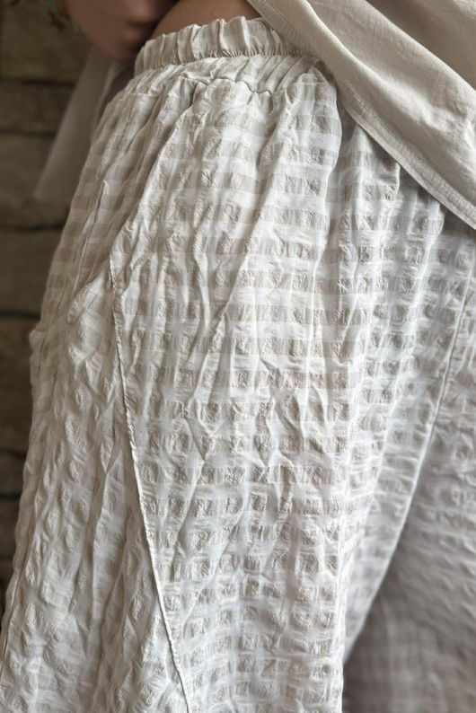 Nonni Gingham Classic Barrel Pant Stone